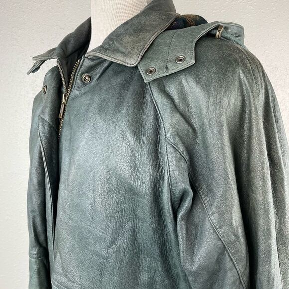 Vintage Wilson’s Adventure Bound Hooded Green Leather Jacket Size M - Picture 4 of 14